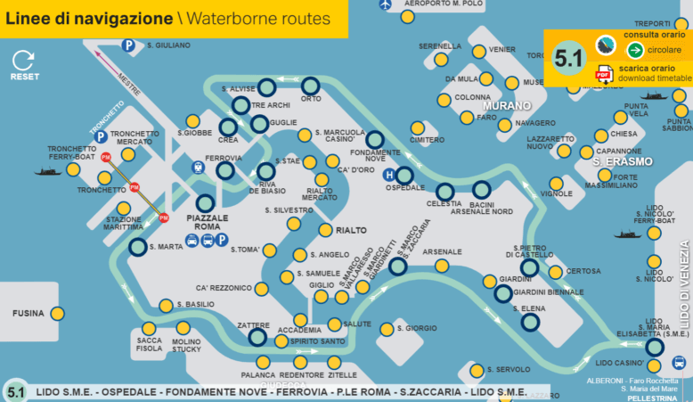 Plan de la ligne Vaporetto 5.1