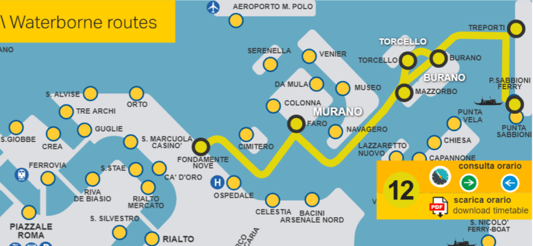 Vaporetto à Venise, plan de la ligne 12