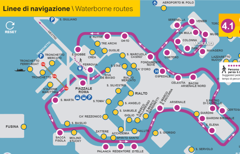 Plan de la ligne Vaperotto 4.1 à Venise