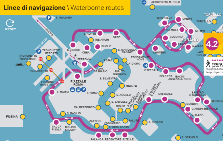 Plan de la ligne Vaporetto 4.2 à Venise